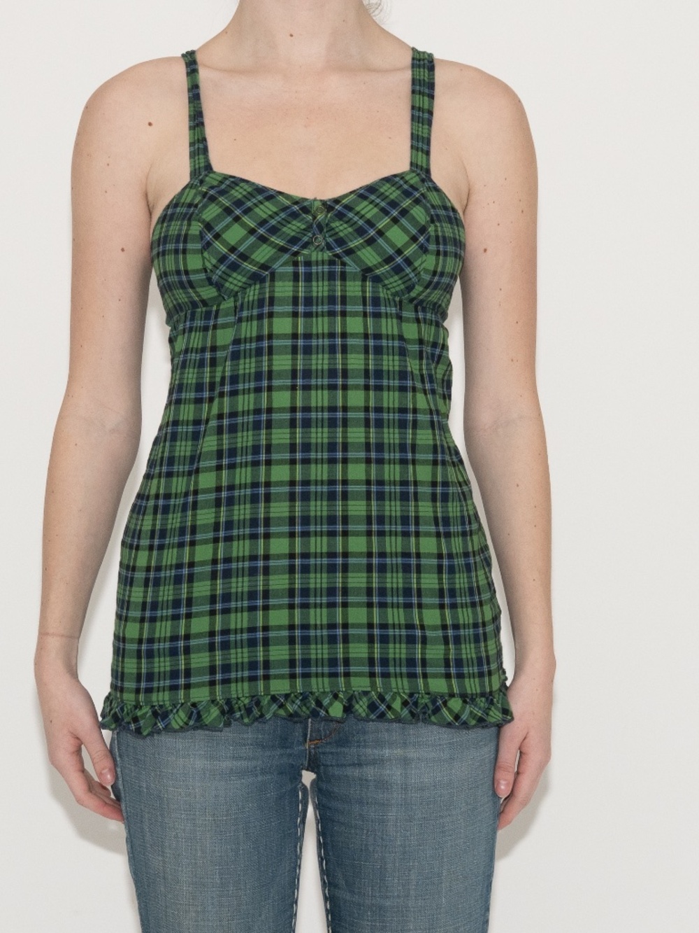 Y2k plaid tank top green blue size small arizona cotton